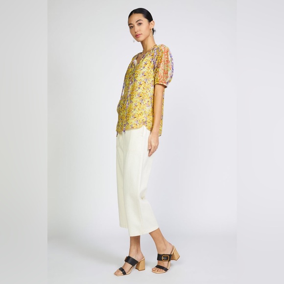 Anthropologie x Current Air floral watercolor print blouse size small romantic - Picture 3 of 17